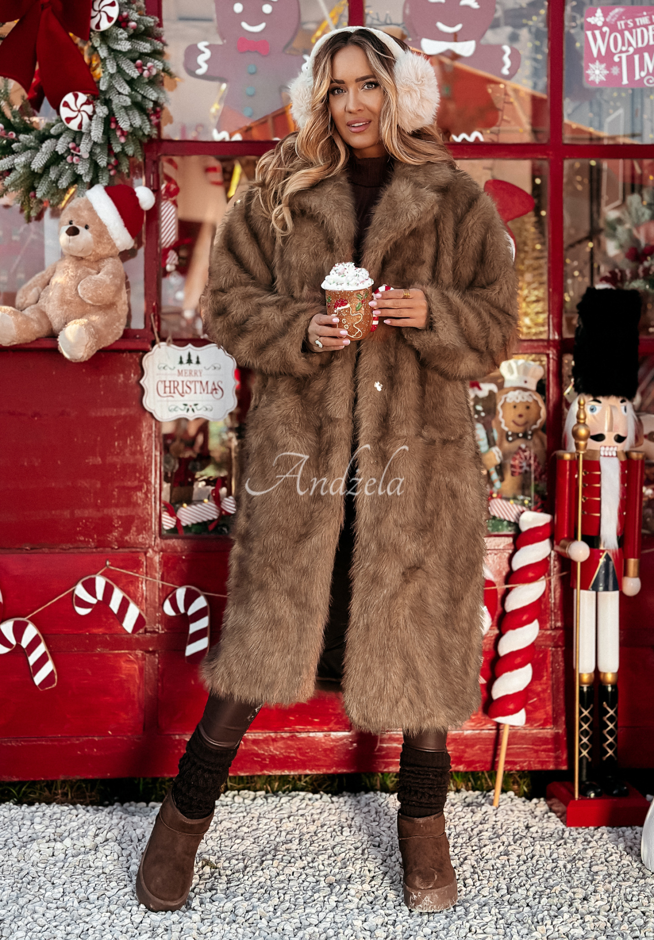 Langer Fellmantel Hot Cocoa Camel