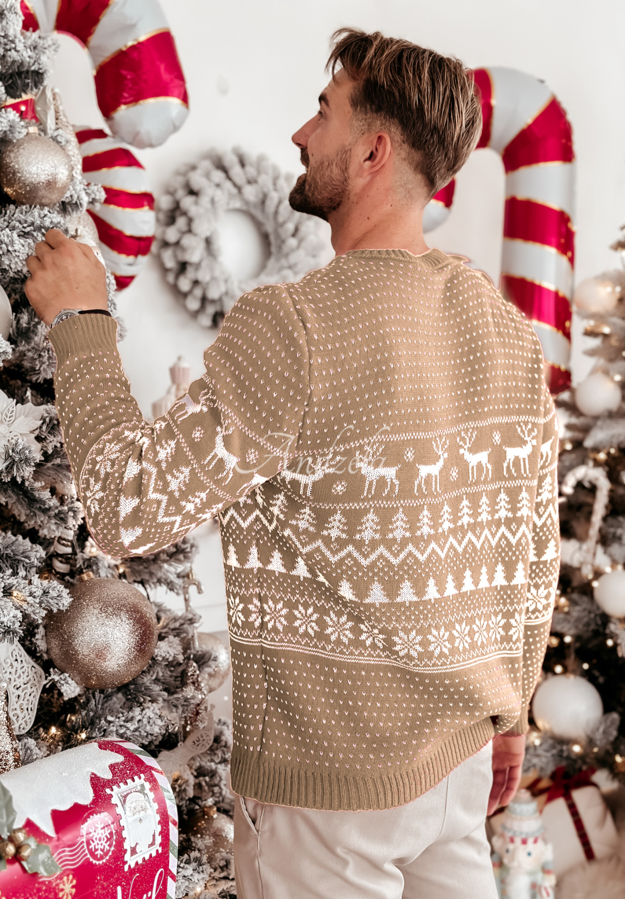 Herren-Weihnachtspullover Christmas Time Beige