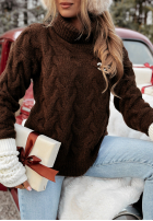 Ozdobnie pleciony Pullover z golfem Zea Schokoladenbraun