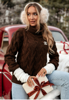 Ozdobnie pleciony Pullover z golfem Zea Schokoladenbraun