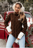 Ozdobnie pleciony Pullover z golfem Zea Schokoladenbraun