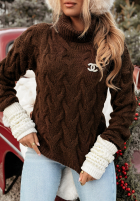 Ozdobnie pleciony Pullover z golfem Zea Schokoladenbraun