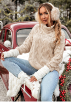 Ozdobnie pleciony Pullover z golfem Zea Beige