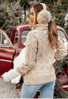 Ozdobnie pleciony Pullover z golfem Zea Beige