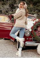 Ozdobnie pleciony Pullover z golfem Zea Beige