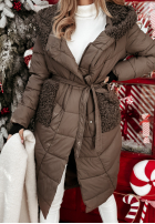 Długa pikowana Jacke z kożuszkiem Long, Cold Winter Schokoladenbraun