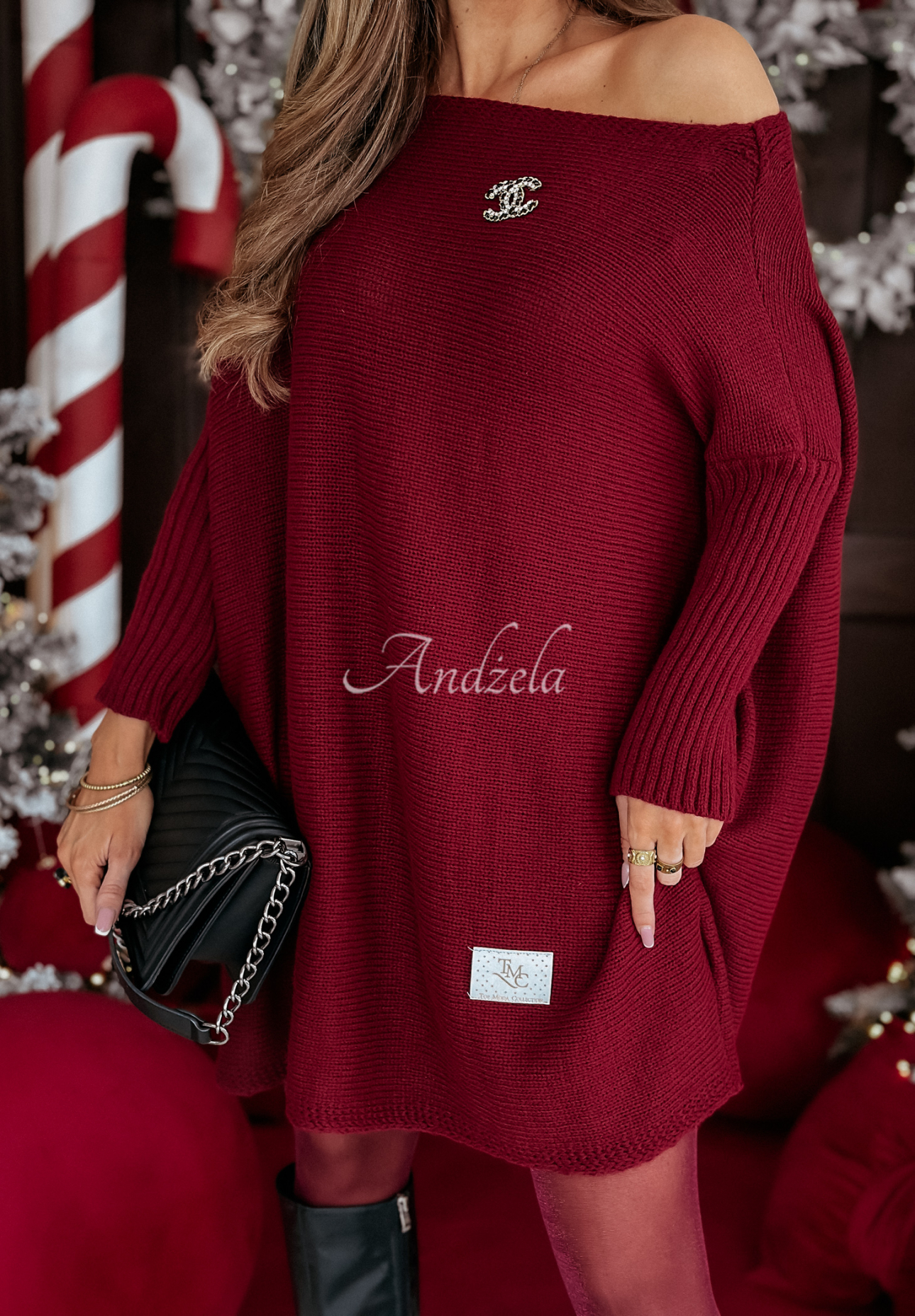 Oversize-Strickkleid California Burgunderrot