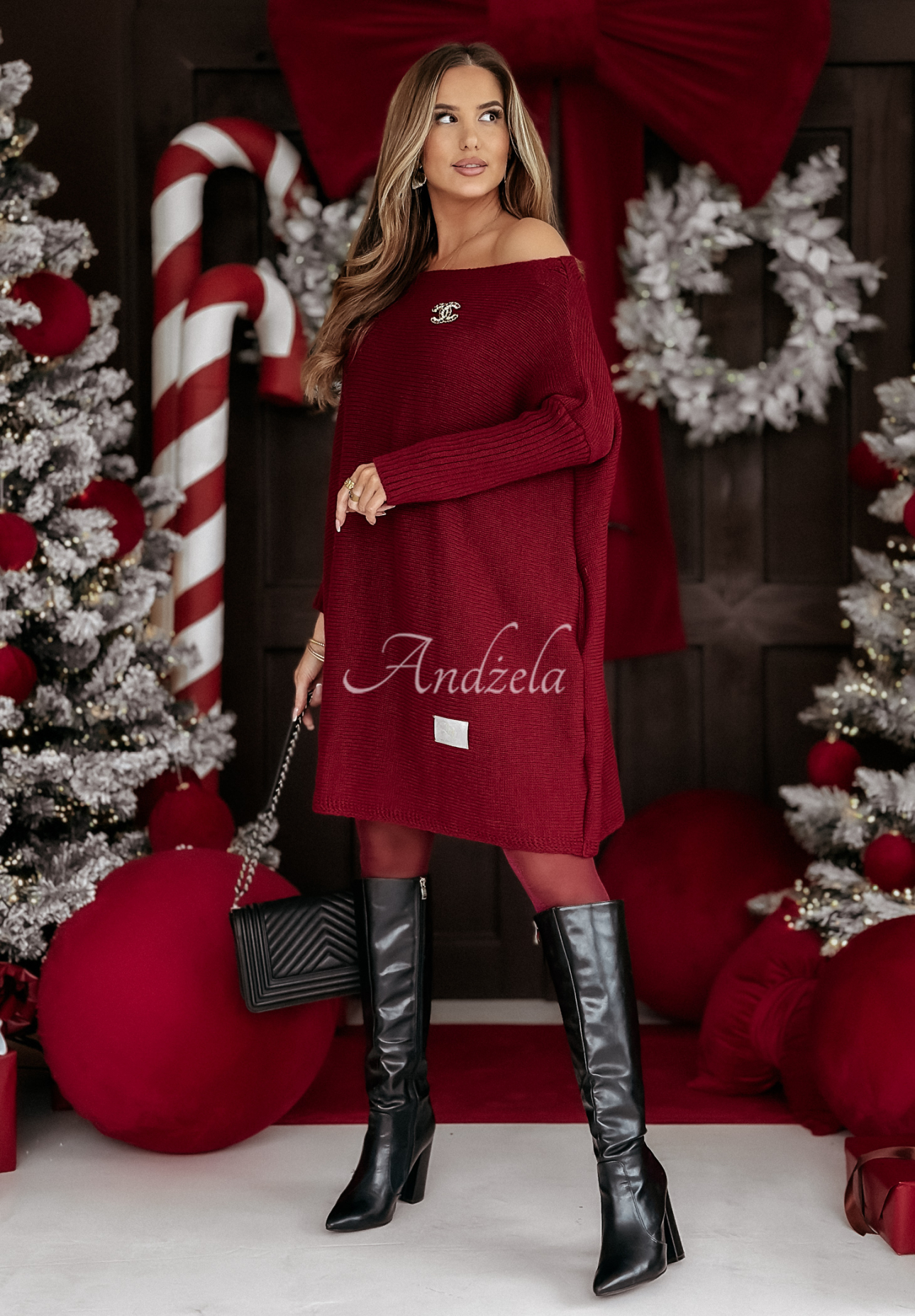 Oversize-Strickkleid California Burgunderrot