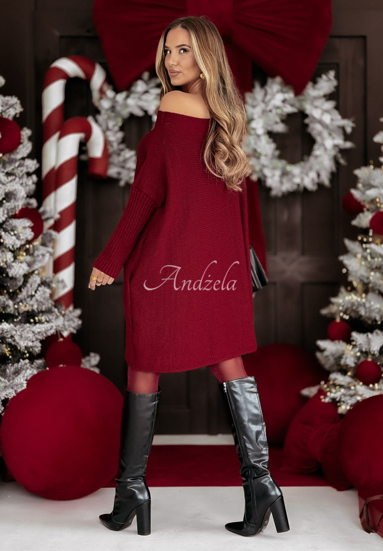 Oversize-Strickkleid California Burgunderrot