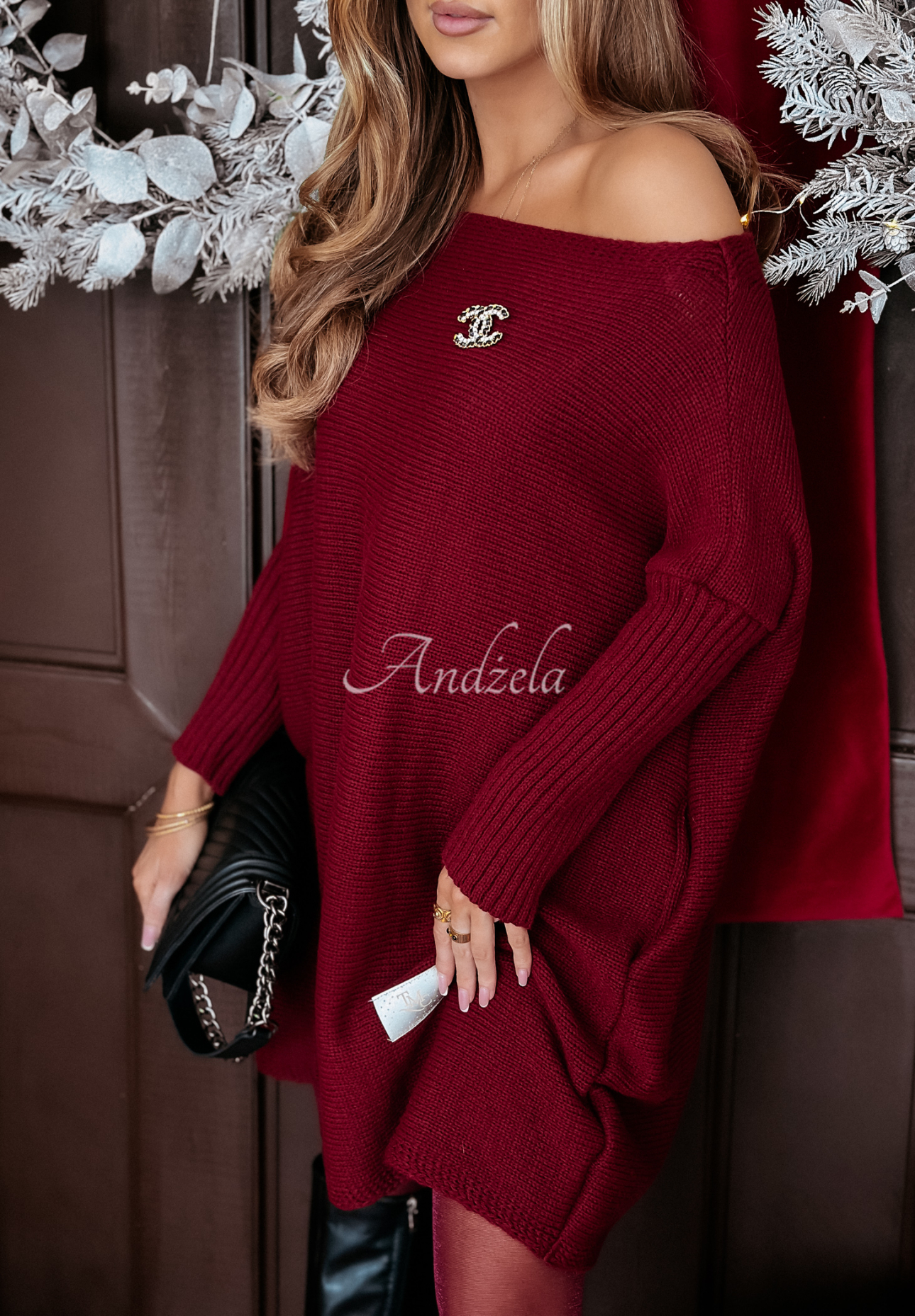 Oversize-Strickkleid California Burgunderrot