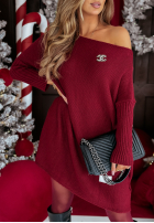 Dzianinowy Pullover Kleid oversize California Burgunderrot