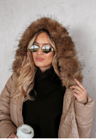 Długa pikowana Jacke z futerkiem Glacial Shine Camel