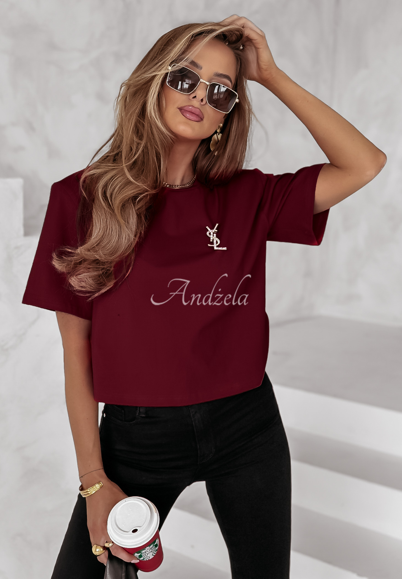 Kurzes T-Shirt Chicky-Chick Burgunderrot II