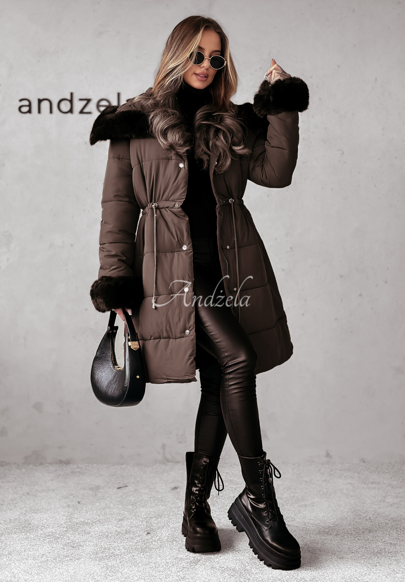 Lange Steppjacke mit Fell Ready For Winter Schokoladenbraun