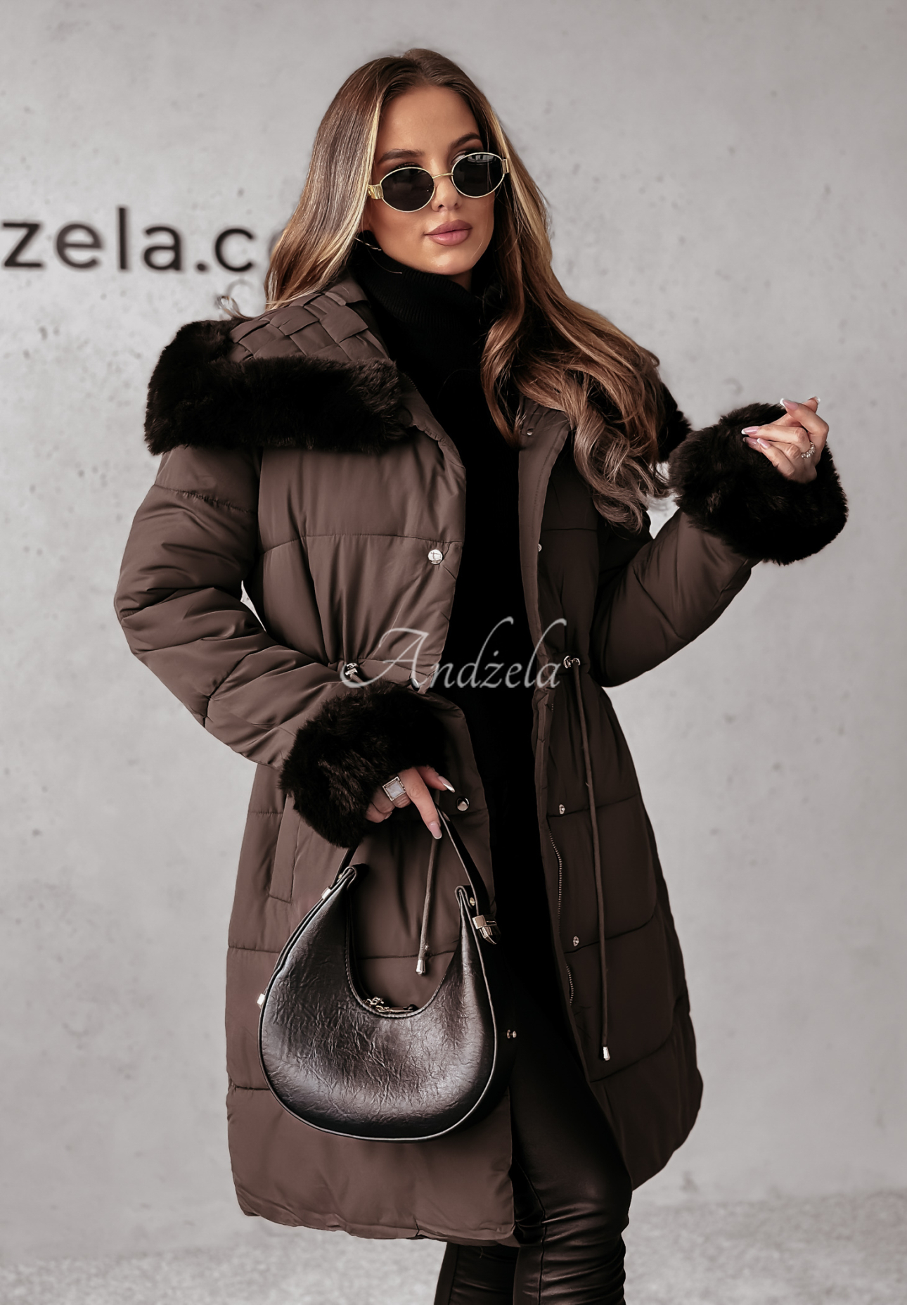 Lange Steppjacke mit Fell Ready For Winter Schokoladenbraun