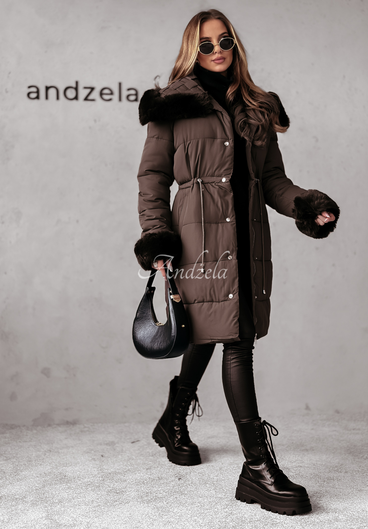 Lange Steppjacke mit Fell Ready For Winter Schokoladenbraun