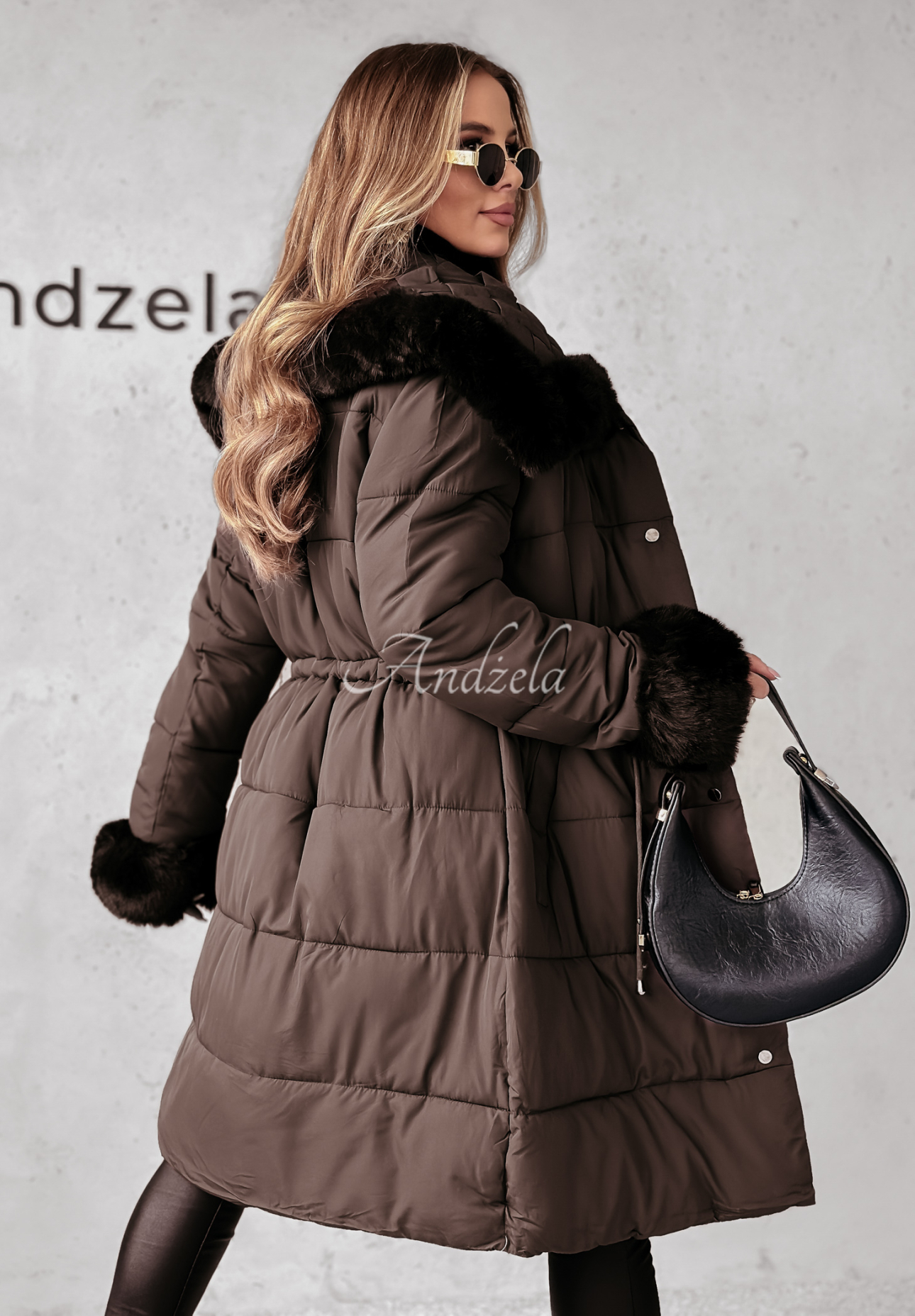 Lange Steppjacke mit Fell Ready For Winter Schokoladenbraun