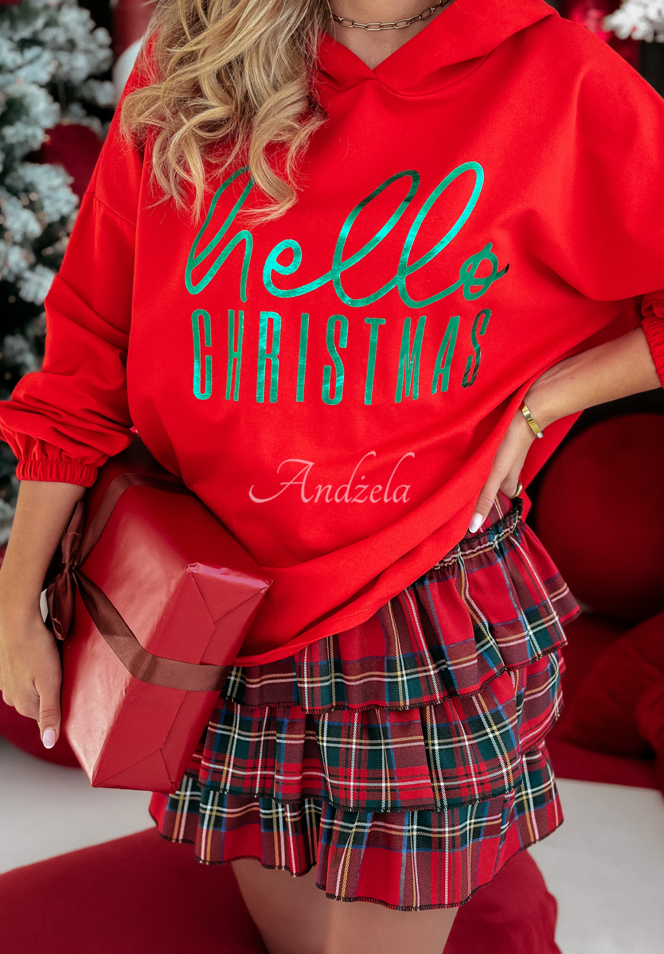 Sweatshirt mit Kapuze Hello Christmas Rot