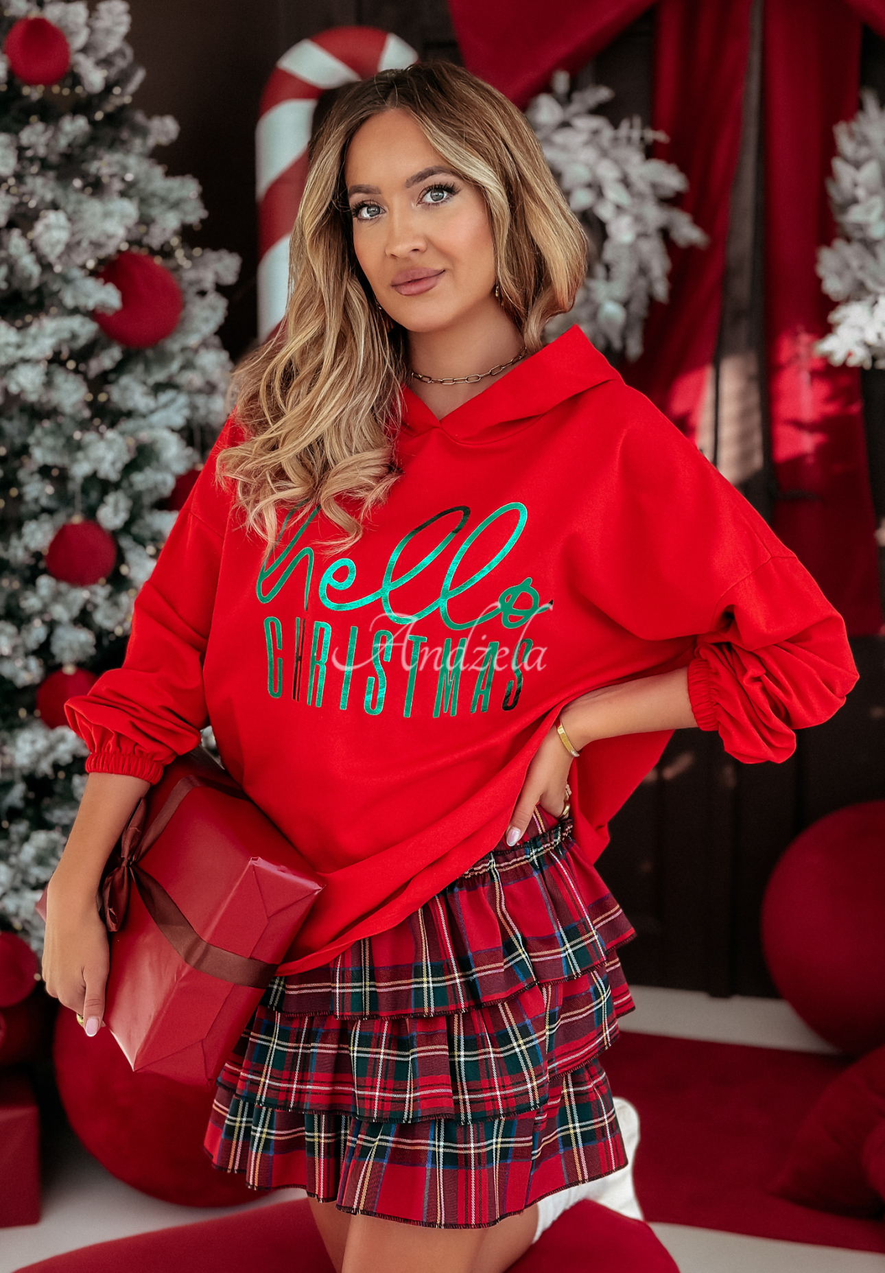 Sweatshirt mit Kapuze Hello Christmas Rot