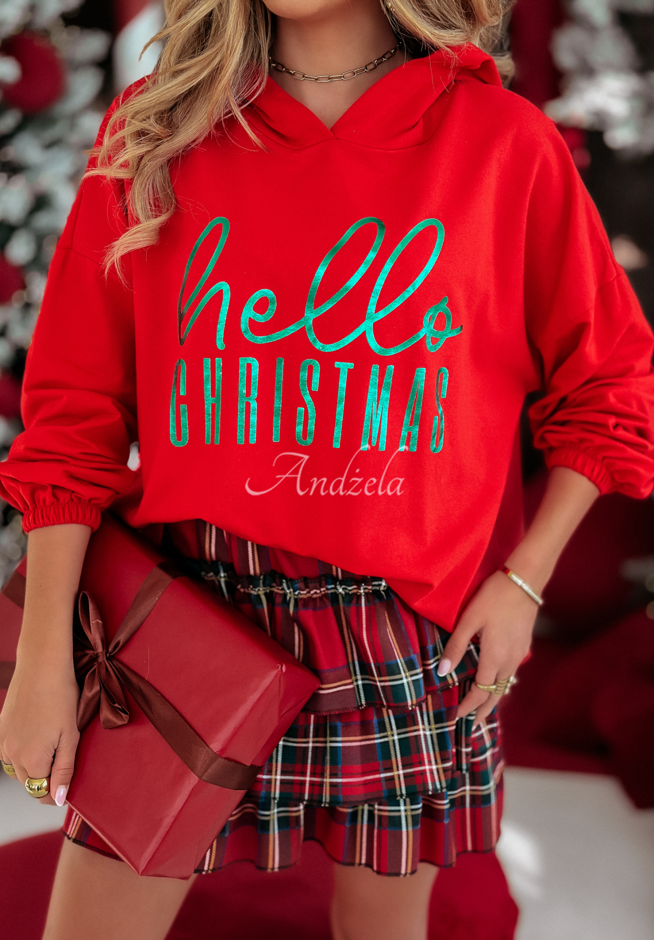 Sweatshirt mit Kapuze Hello Christmas Rot