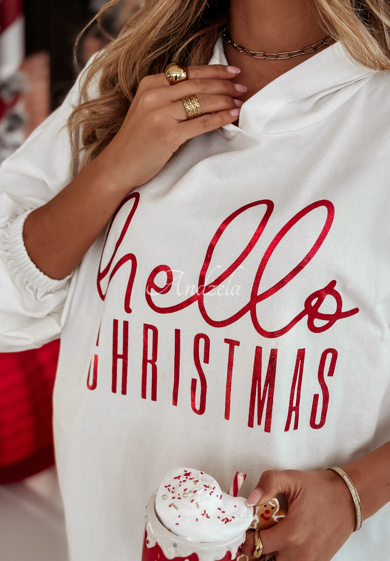 Sweatshirt mit Kapuze Hello Christmas Weiß