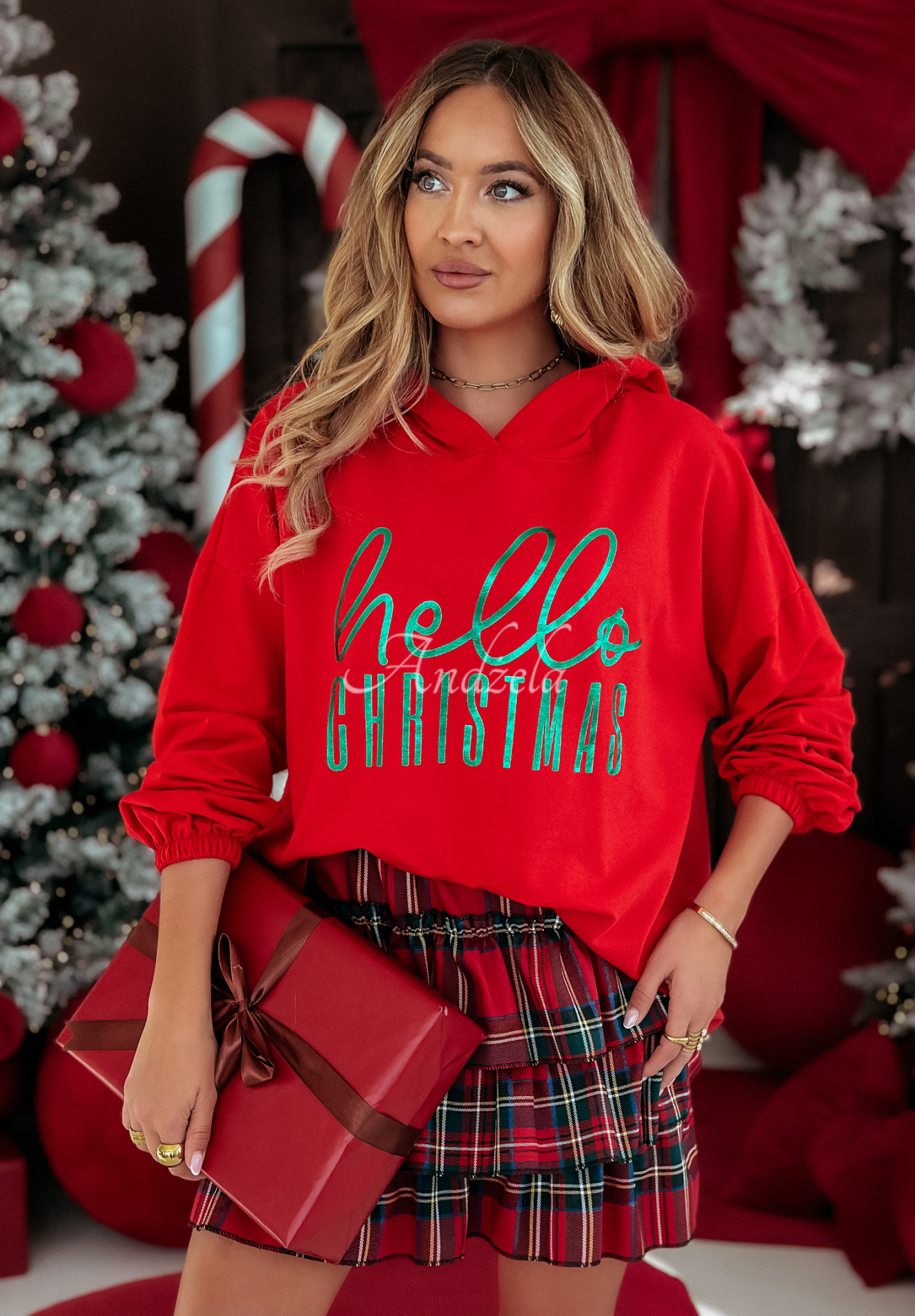 Sweatshirt mit Kapuze Hello Christmas Rot