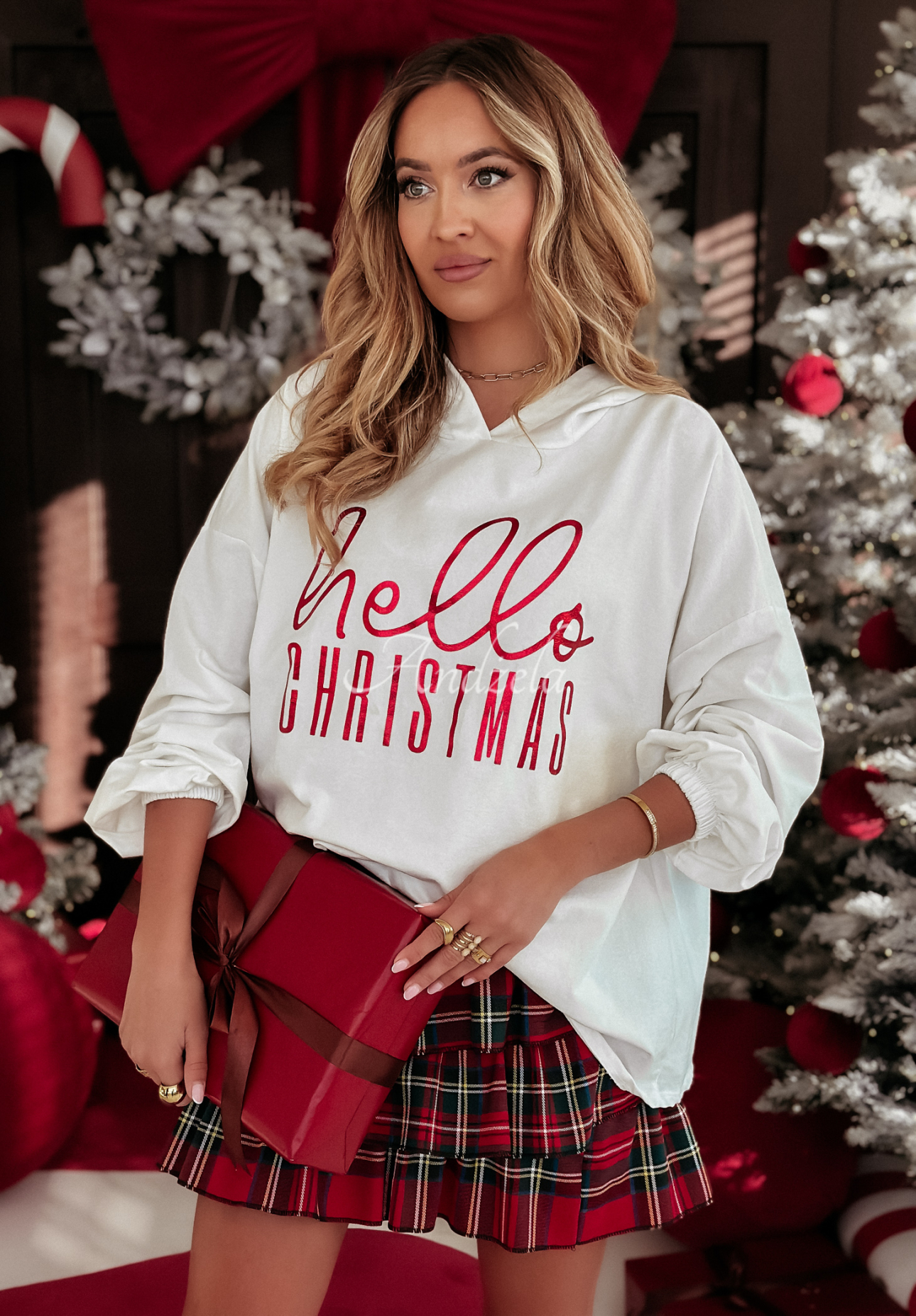 Sweatshirt mit Kapuze Hello Christmas Weiß