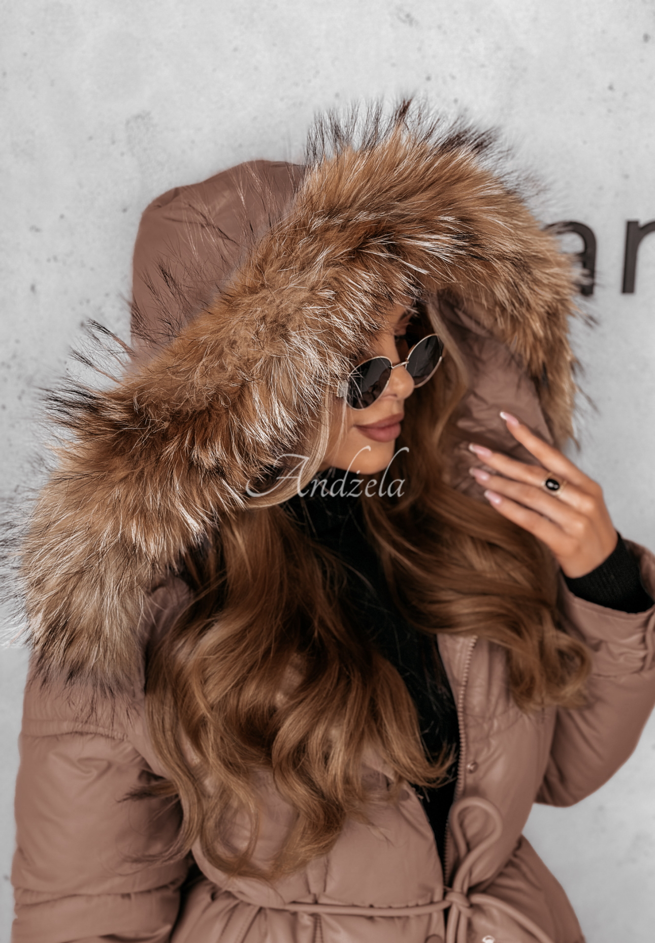 Lange Steppjacke mit Pelz Snowy Sparks Schokoladenbraun