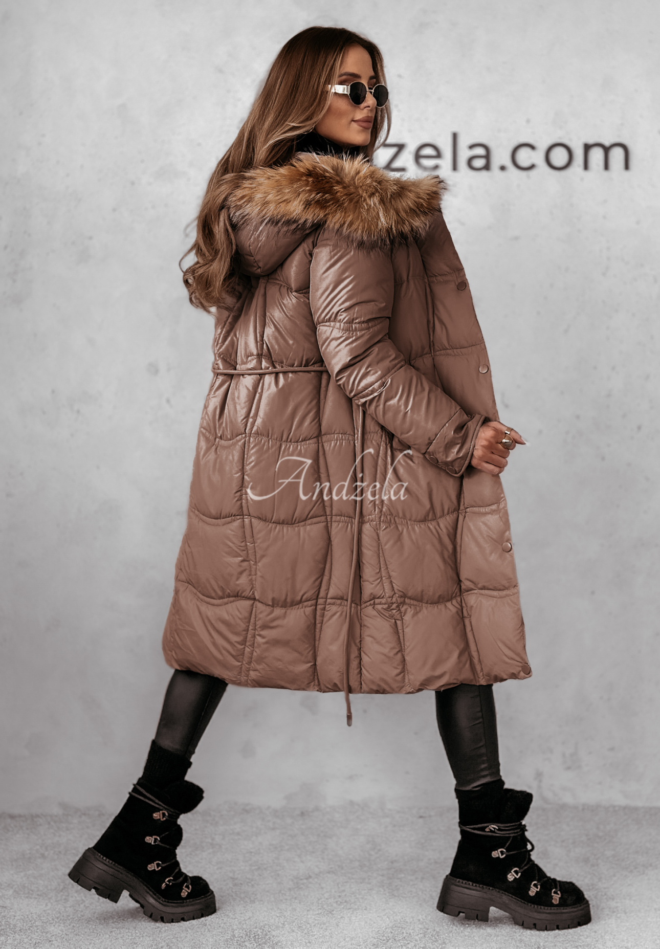 Lange Steppjacke mit Pelz Snowy Sparks Schokoladenbraun