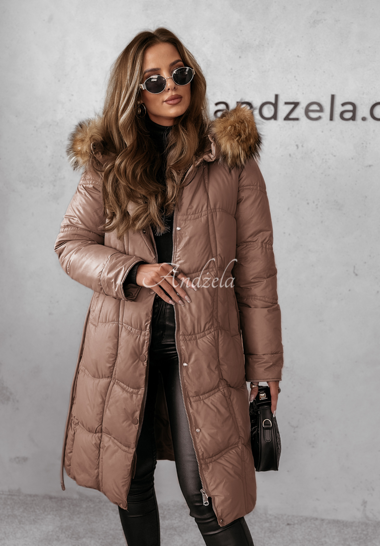 Lange Steppjacke mit Pelz Snowy Sparks Schokoladenbraun