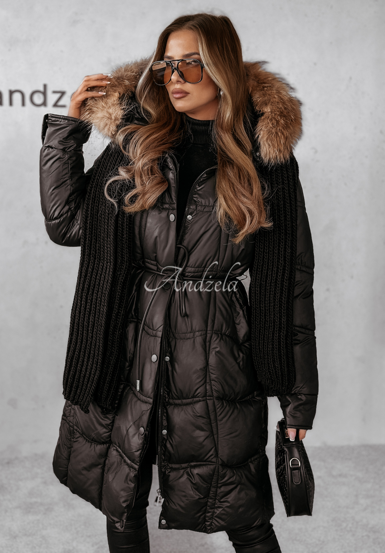 Lange Steppjacke mit Pelz Snowy Sparks Schwarz