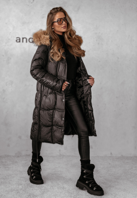 Lange Steppjacke mit Pelz Snowy Sparks Schwarz