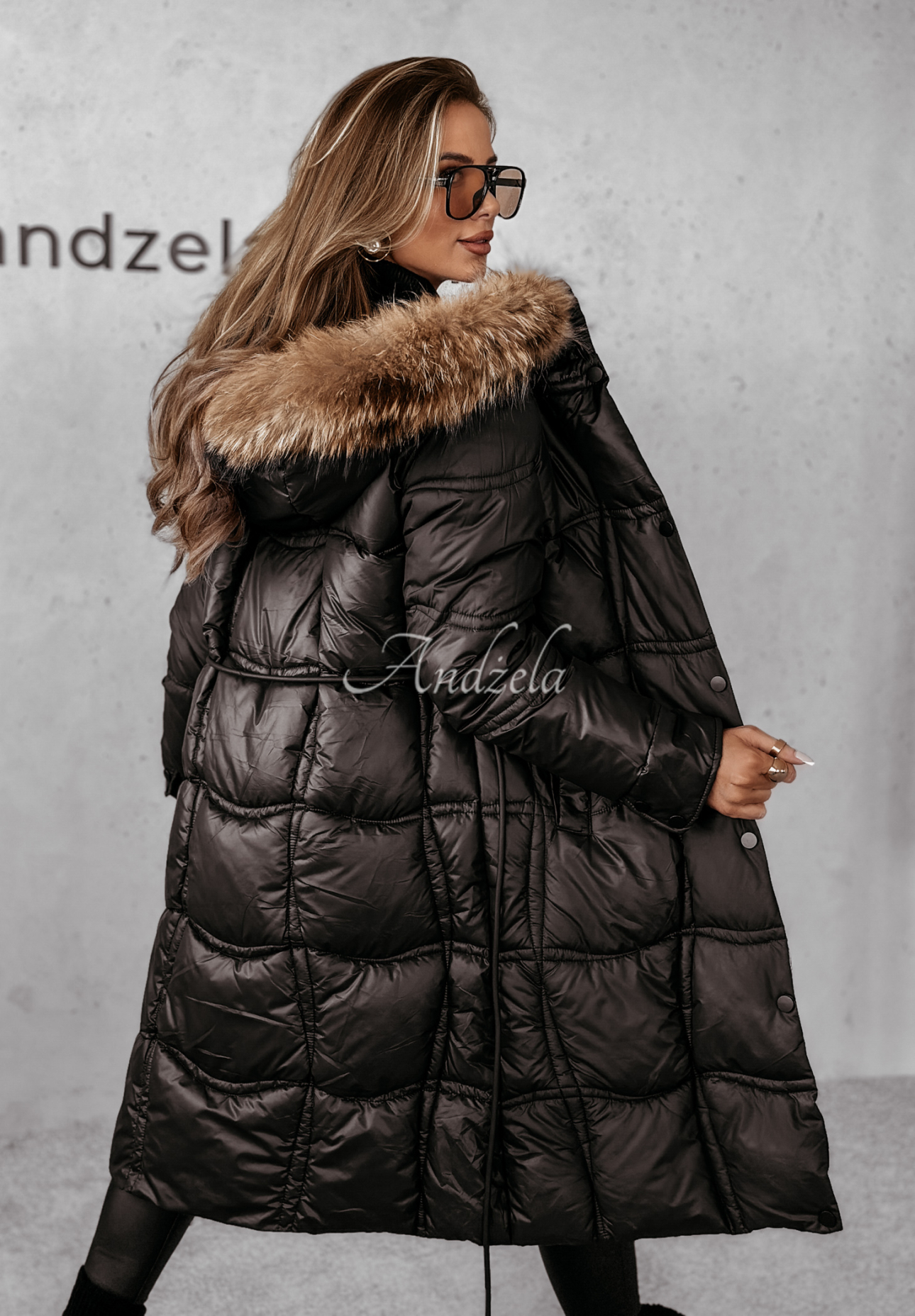 Lange Steppjacke mit Pelz Snowy Sparks Schwarz