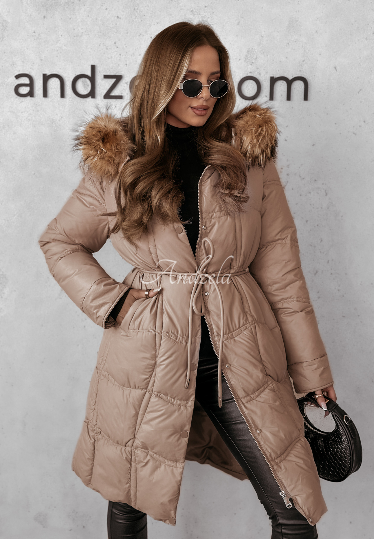 Lange Steppjacke mit Pelz Snowy Sparks Camel