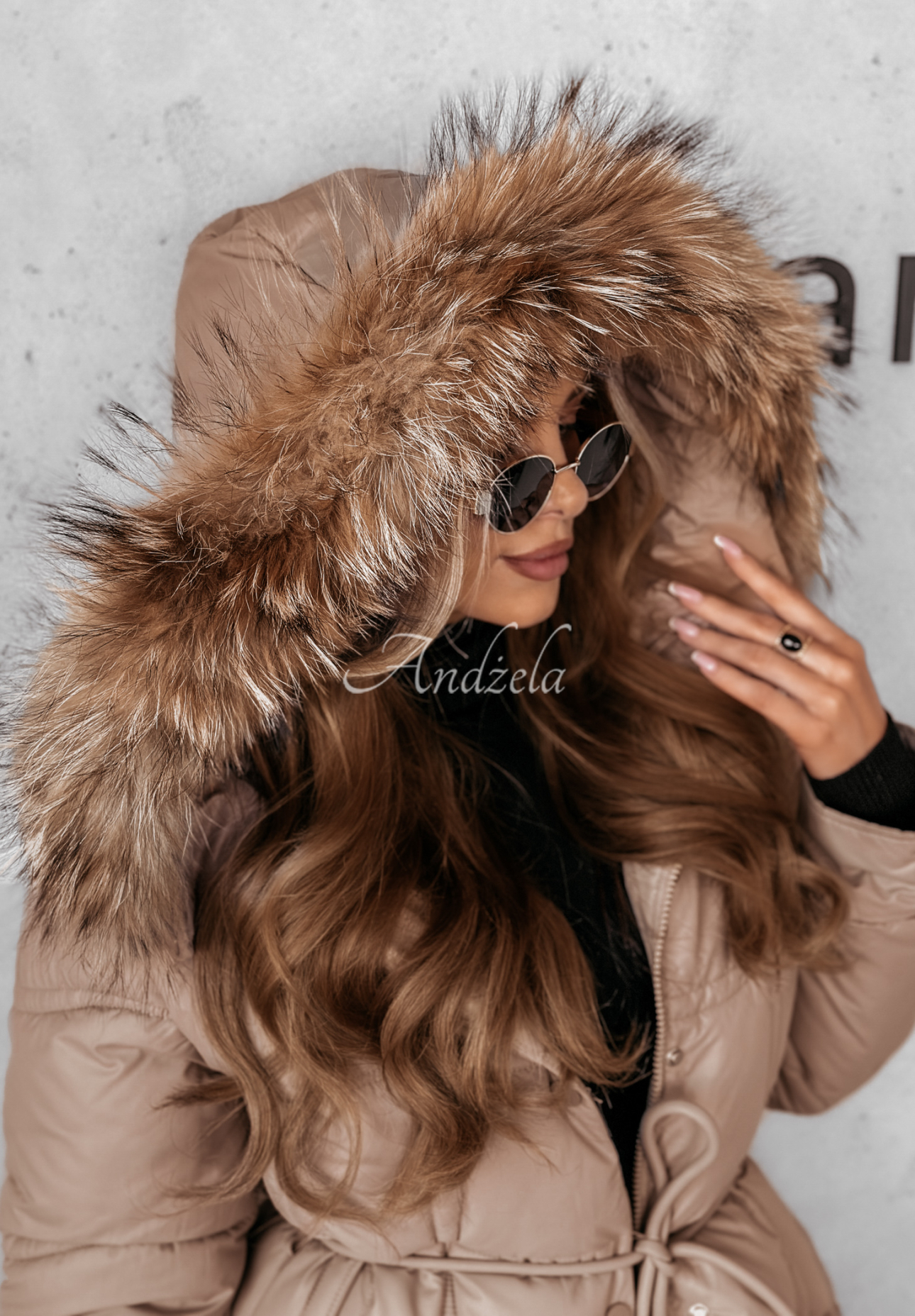 Lange Steppjacke mit Pelz Snowy Sparks Camel