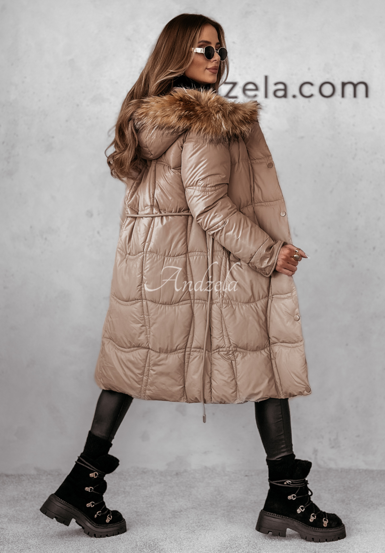 Lange Steppjacke mit Pelz Snowy Sparks Camel