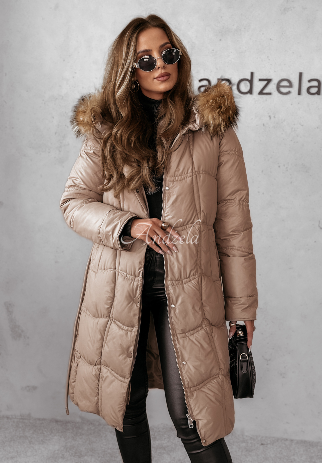 Lange Steppjacke mit Pelz Snowy Sparks Camel