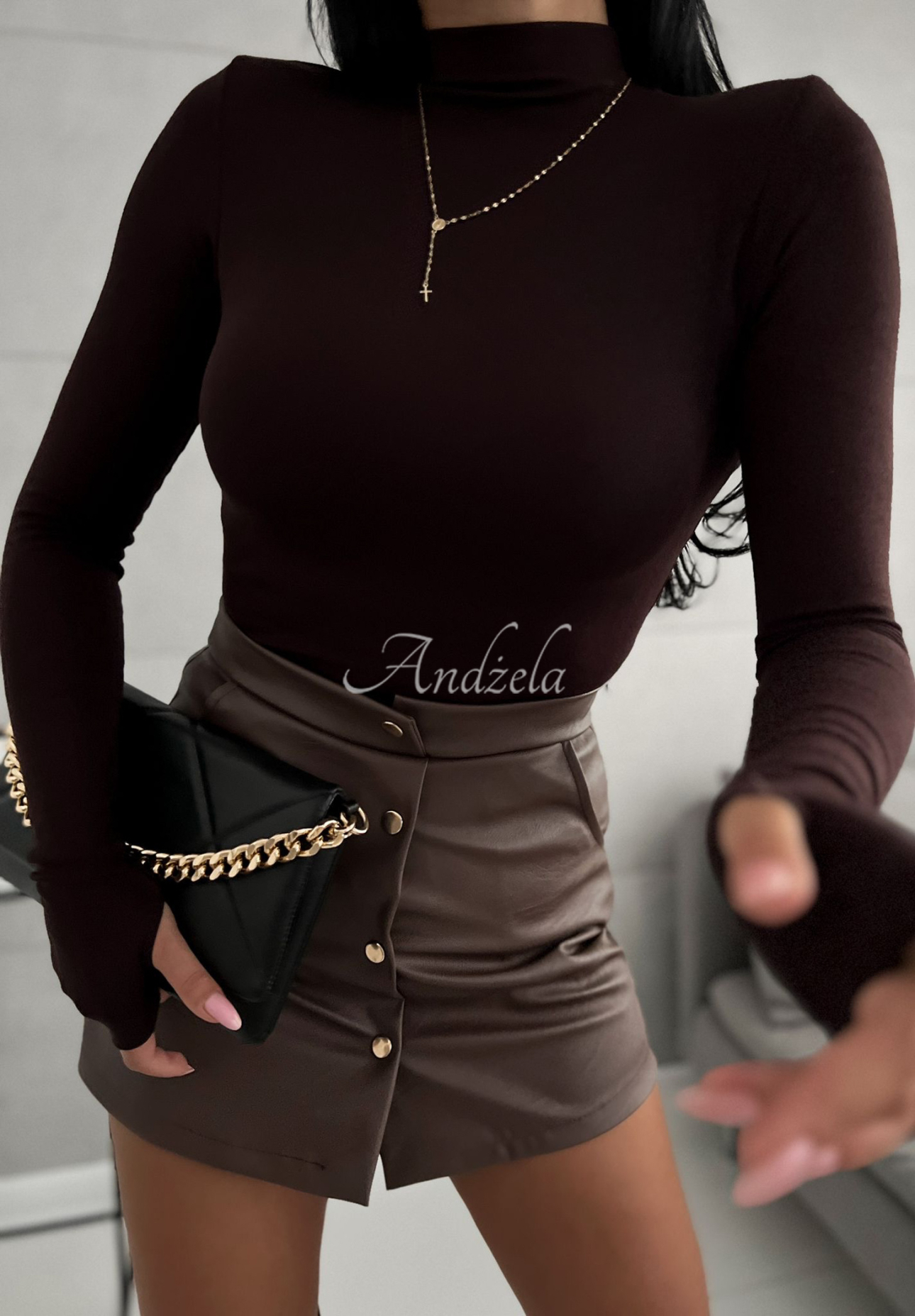 Bluse mit longsleeve und Turtleneck First Of All Schokoladenbraun