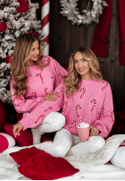 Świąteczny Pullover Mit Muster Sweet Candy Canes Rosa