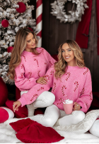 Świąteczny Pullover Mit Muster Sweet Candy Canes Rosa