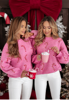 Świąteczny Pullover Mit Muster Sweet Candy Canes Rosa