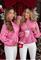 Świąteczny Pullover Mit Muster Sweet Candy Canes Rosa