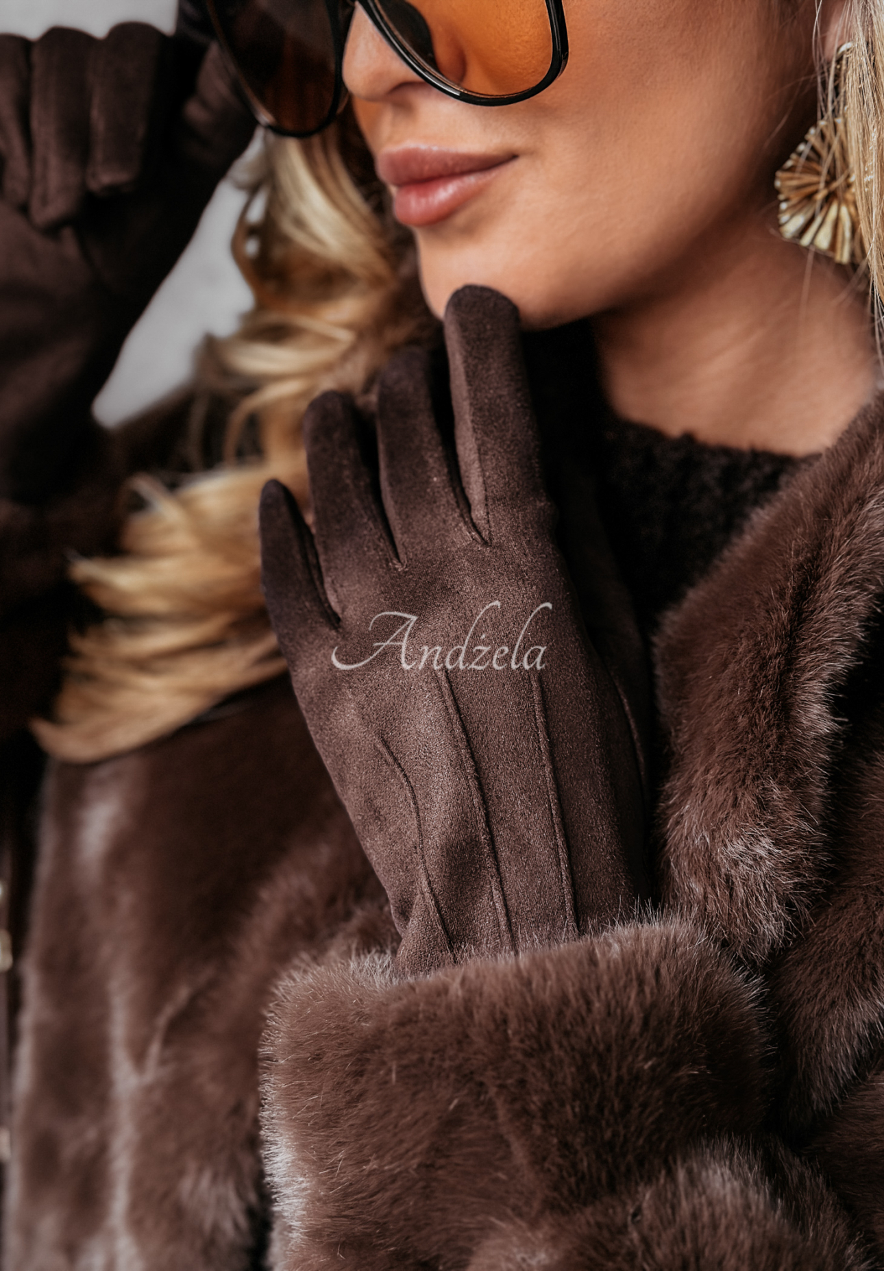 Handschuhe aus Velourslederimitat Cold Nights Schokoladenbraun