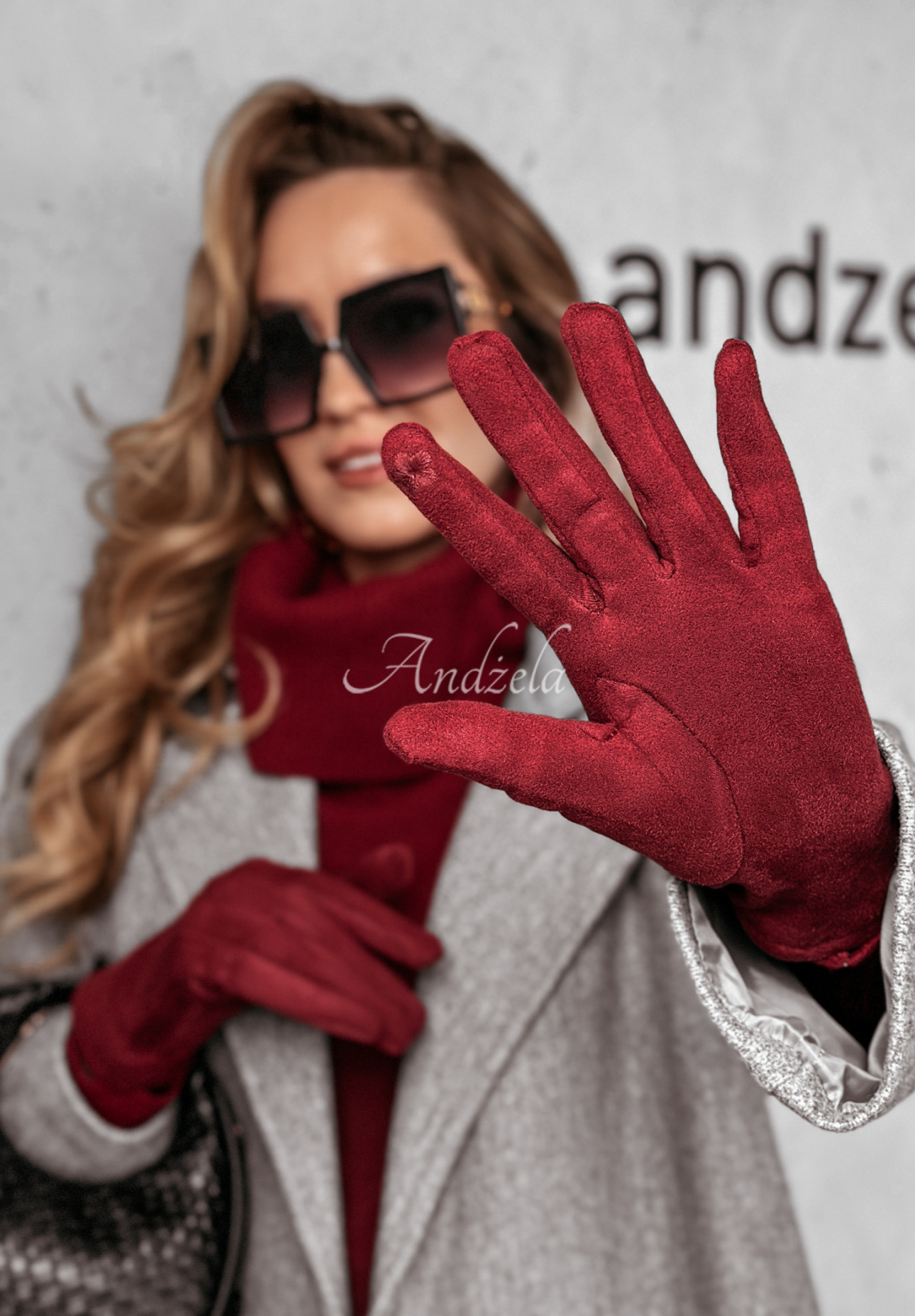 Handschuhe aus Velourslederimitat Cold Nights Burgunderrot