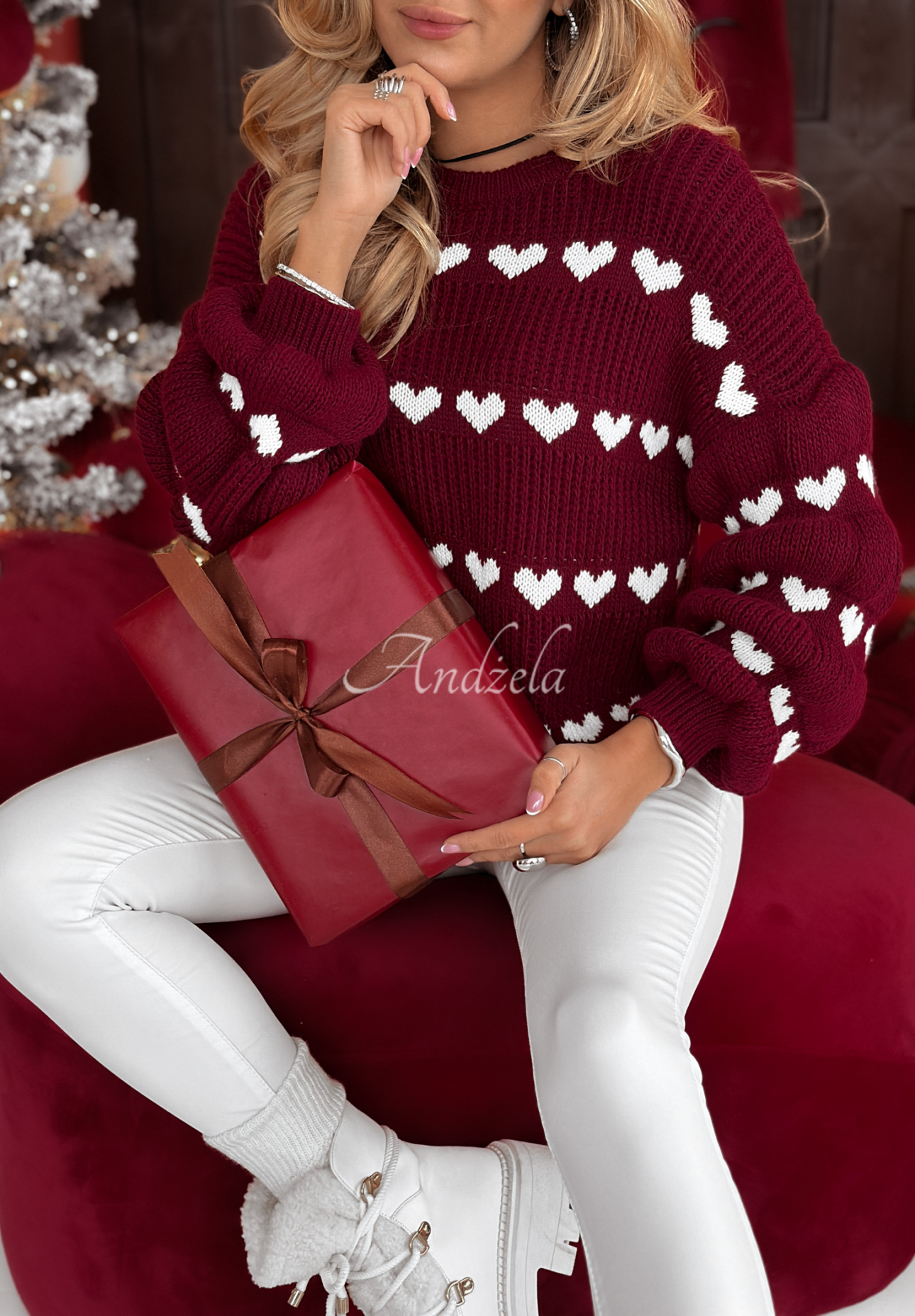 Pullover mit Herzmuster Lots Of Hearts Burgunderrot