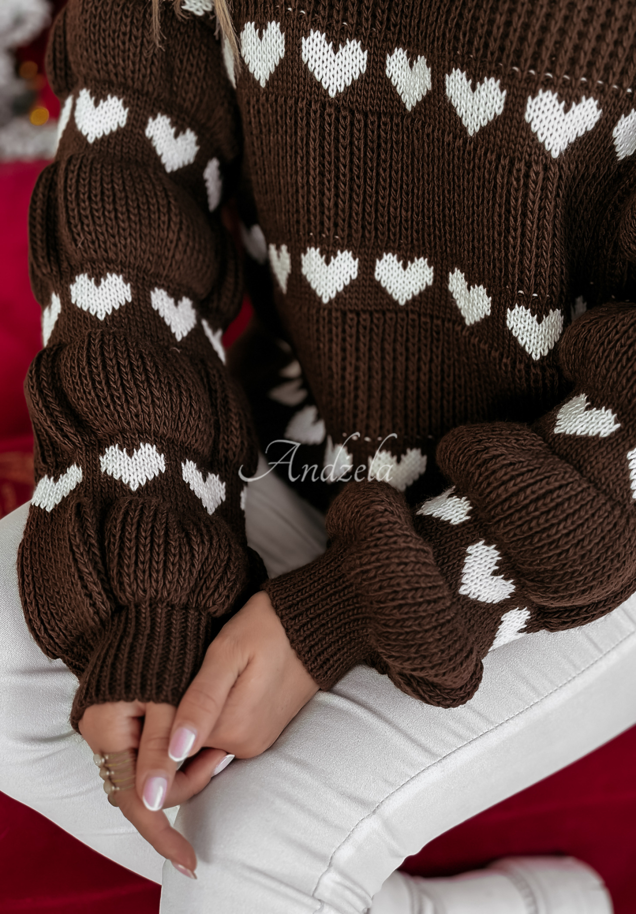 Pullover mit Herzmuster Lots Of Hearts Schokoladenbraun