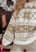 Świąteczny Pullover Mit Muster Holiday Sparkle Beige