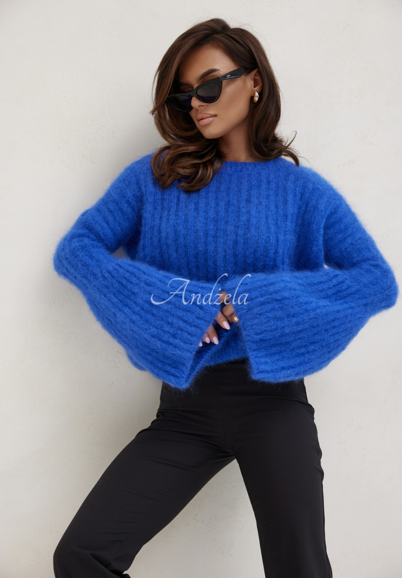 Mohairpullover mit weiten Ärmeln Cocomore Cloudly Kobaltblau