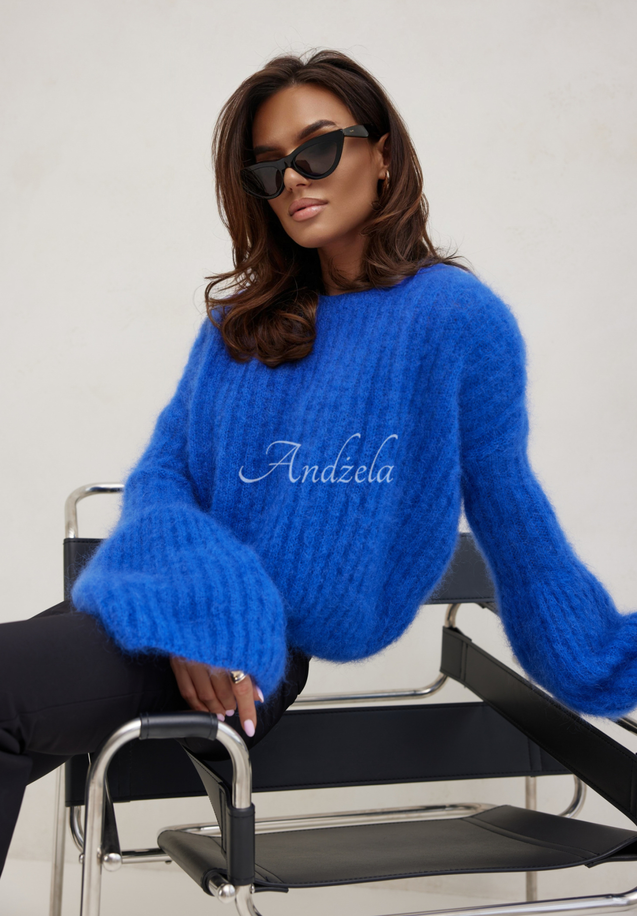 Mohairpullover mit weiten Ärmeln Cocomore Cloudly Kobaltblau