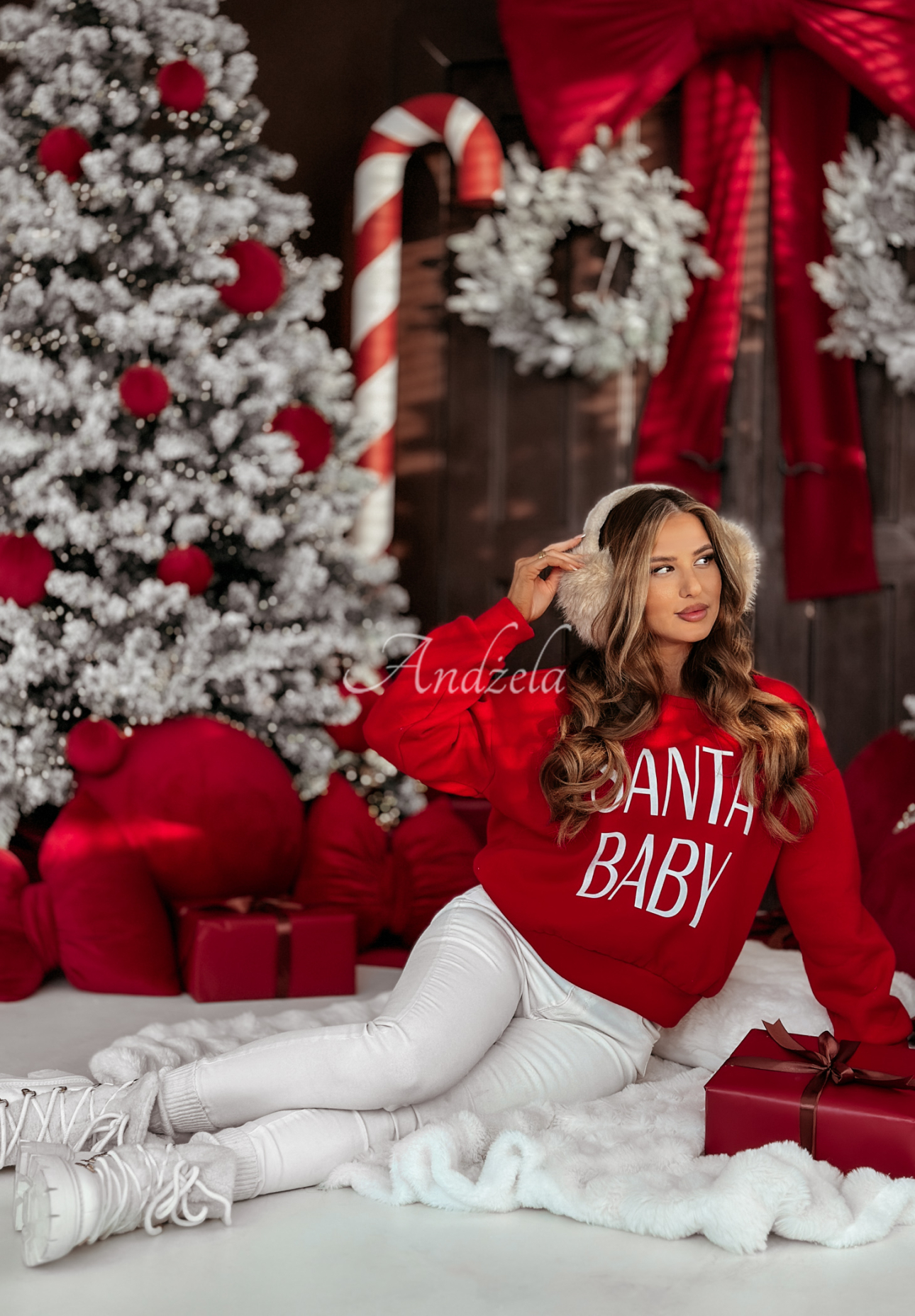 Weihnachtssweatshirt mit Print Santa Baby Rot